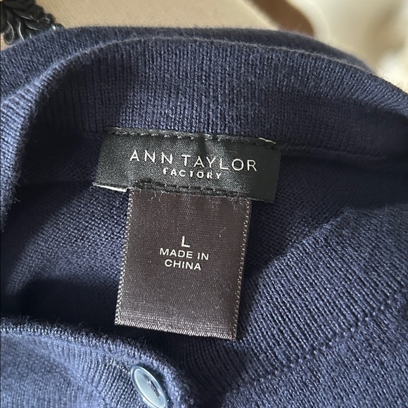 Ann Taylor Vtg navy blue cotton button down classic cardigan sweater L - Picture 8 of 11